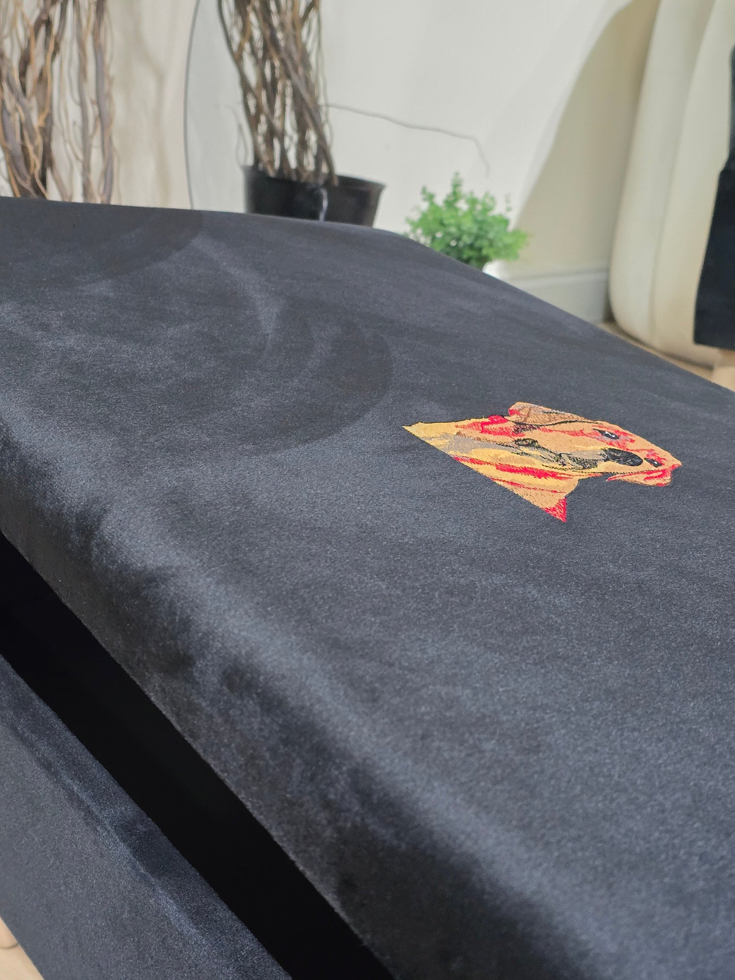 Labrador embroidered black velvet soft luxurious storage coffee table
