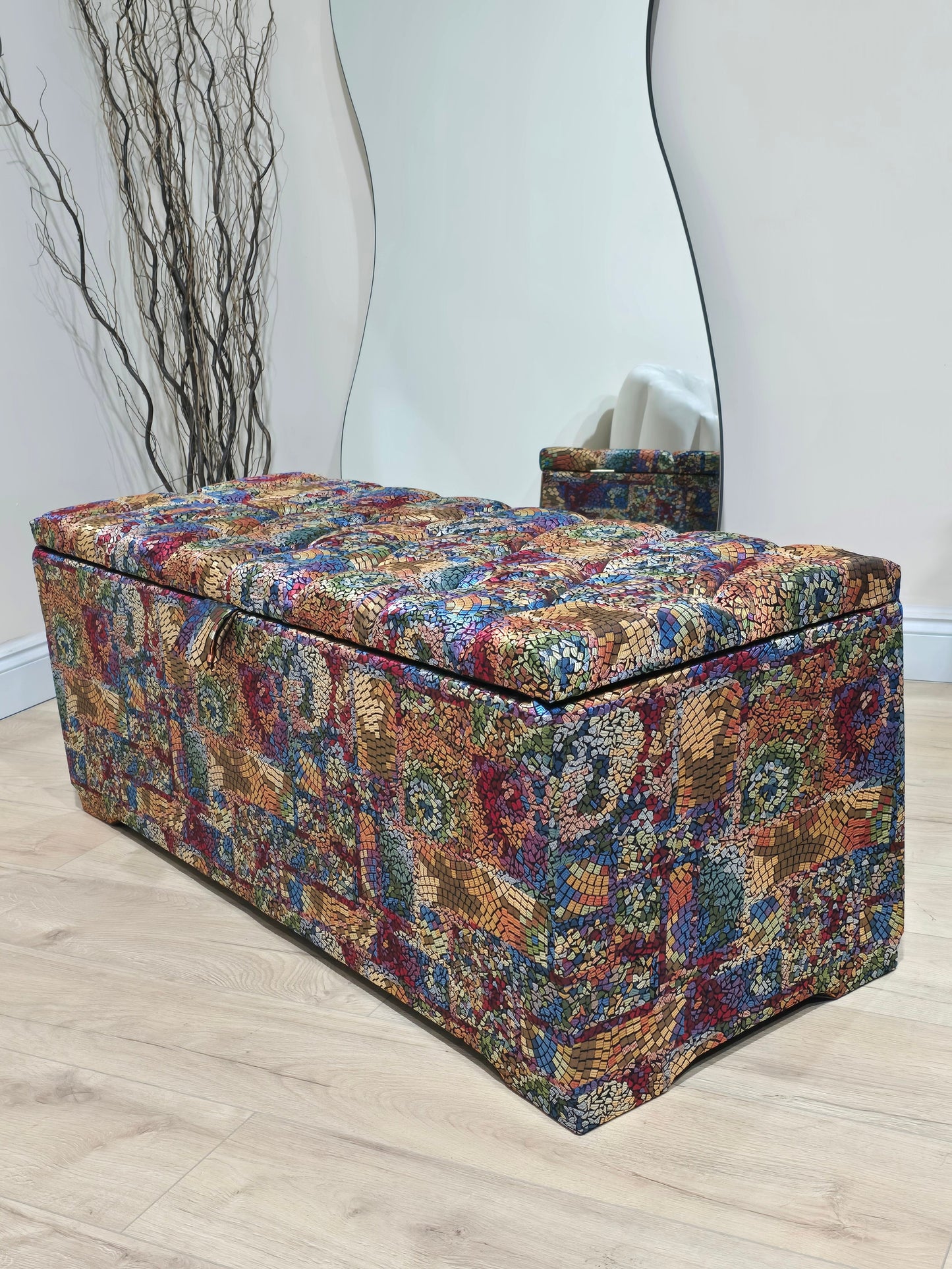 Premium stained glass embossed multi colour end of bed storage Ottoman,  bay window seat