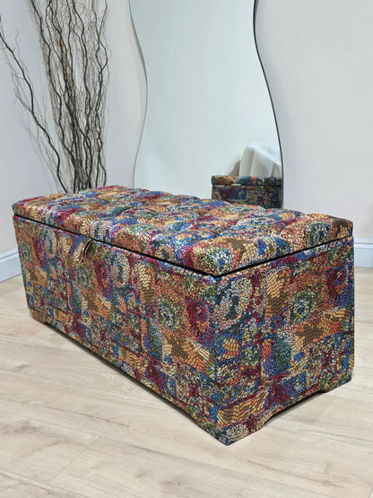 Premium stained glass embossed multi colour end of bed storage Ottoman,  bay window seat