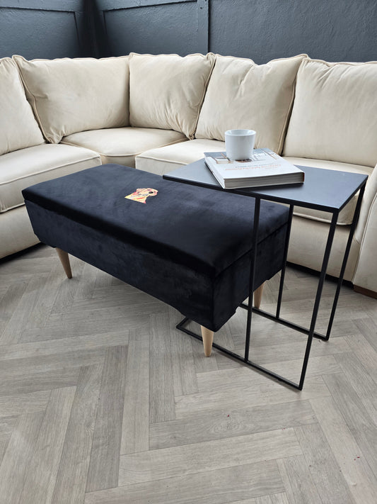 Labrador embroidered black velvet soft luxurious storage coffee table