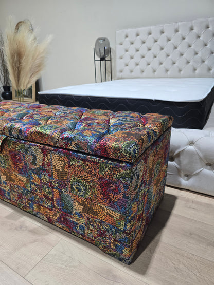 Premium stained glass embossed multi colour end of bed storage Ottoman,  bay window seat